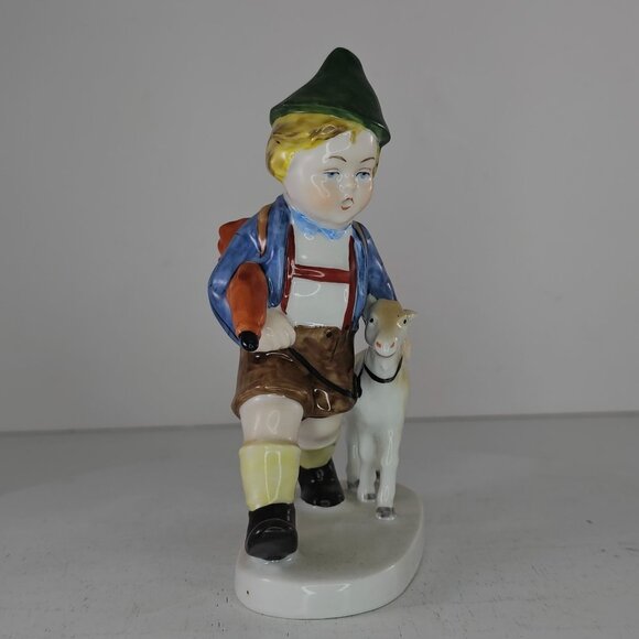 Vintage Germany Figurine Boy Walking His Goat Porcelain Collectible #8153 - Picture 3 of 8